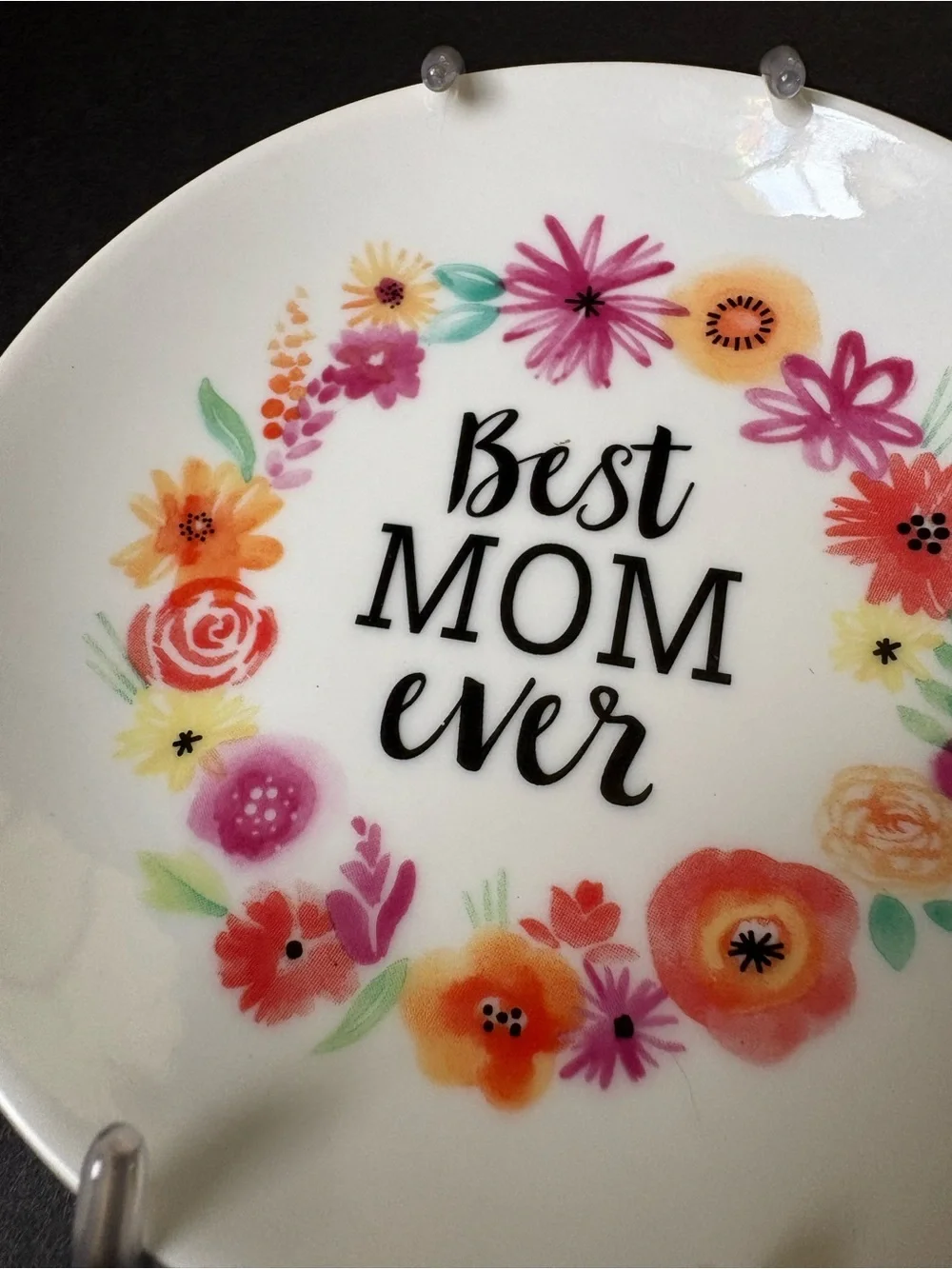 Paper Source Best MOM Ever Floral Accent Plate - White w/ Pink & Orange Flowers